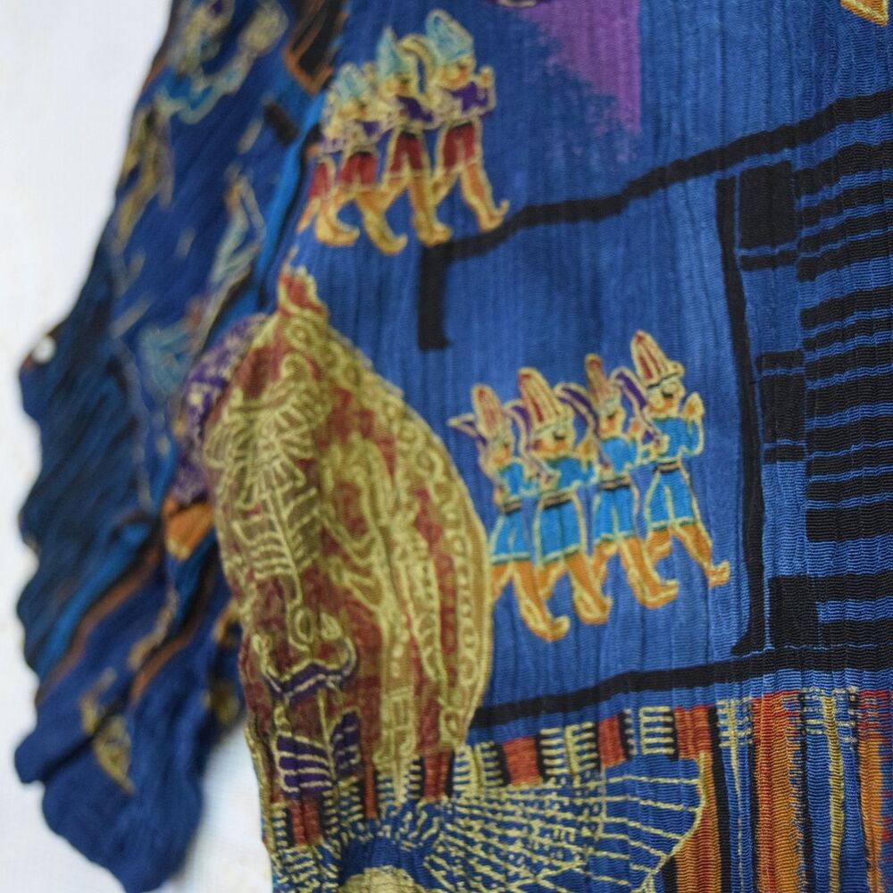 VTG 90s Womens Sz Sm Silk Blend Peker Collection Egyptian History Sarcophagus - Picture 9 of 9